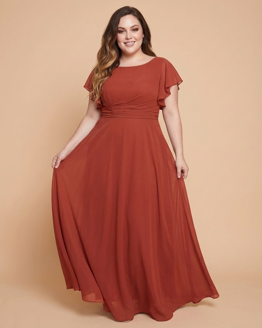 Avenleigh Plus Size Classic A-Line Chiffon Bridesmaid Dress Floor Length for Wedding - N0330