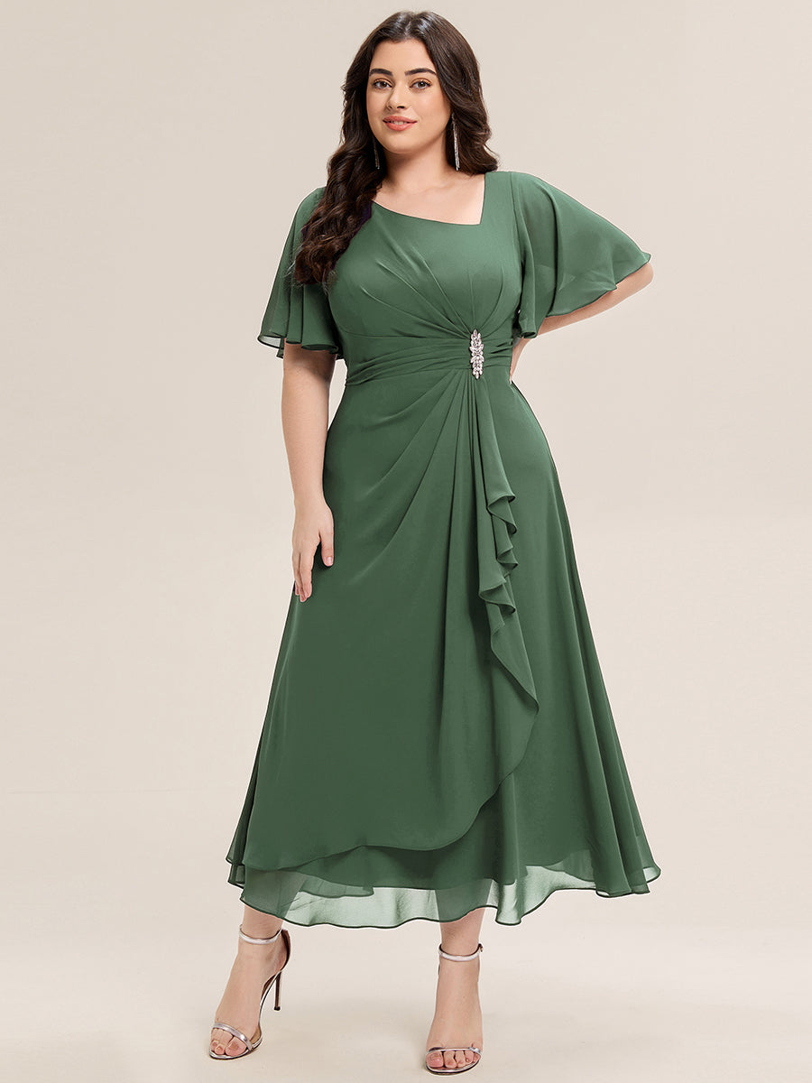 Plus Size Chiffon Ruffle Sleeve Formal Dress