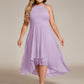 Flowy Plus Size Halter Neck Chiffon Midi Wedding Guest Dress