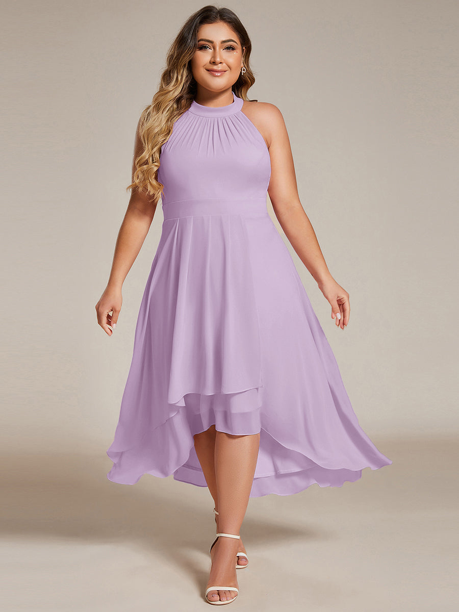 Flowy Plus Size Halter Neck Chiffon Midi Wedding Guest Dress