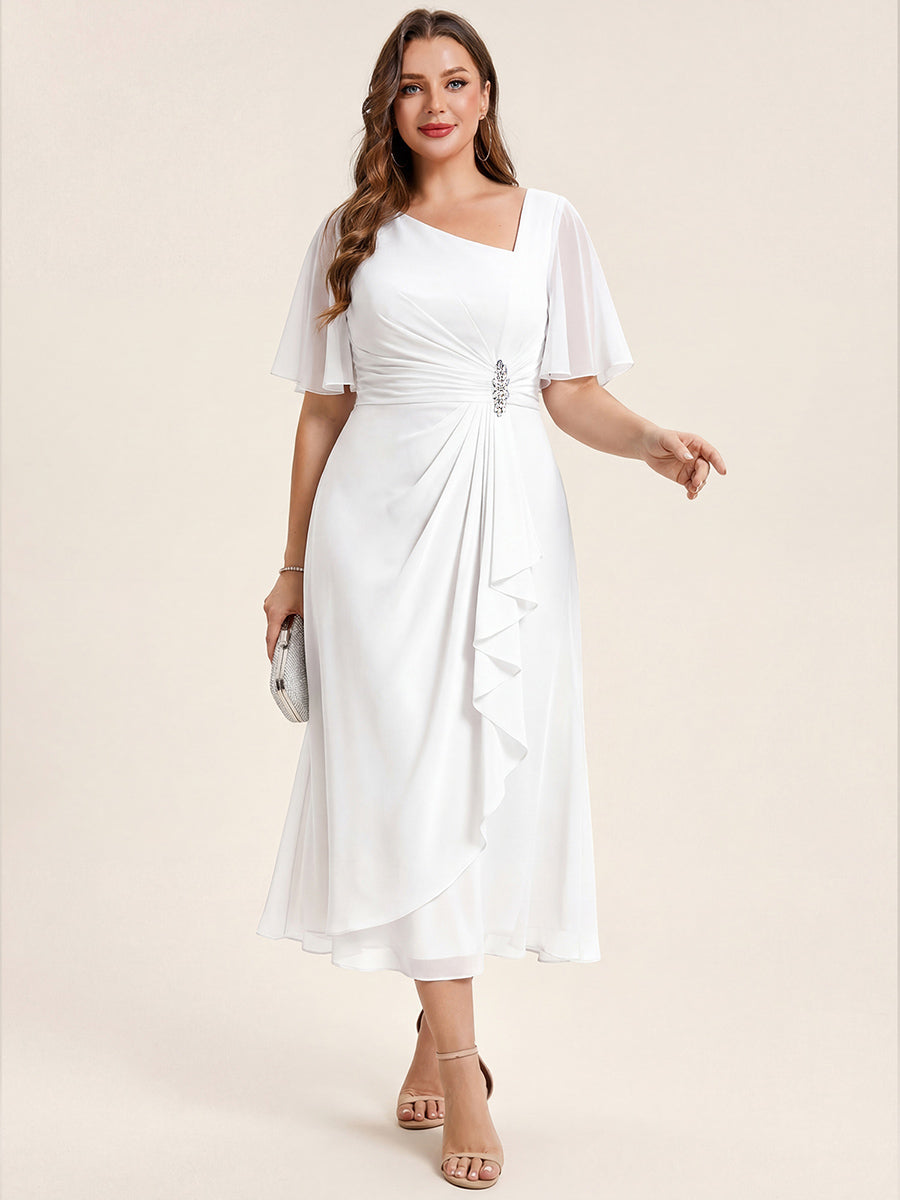 Plus Size Chiffon Ruffle Sleeve Formal Dress