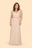 Plus Size Elegant Mother of the Bride Gown with Floral Beaded V Neck Design