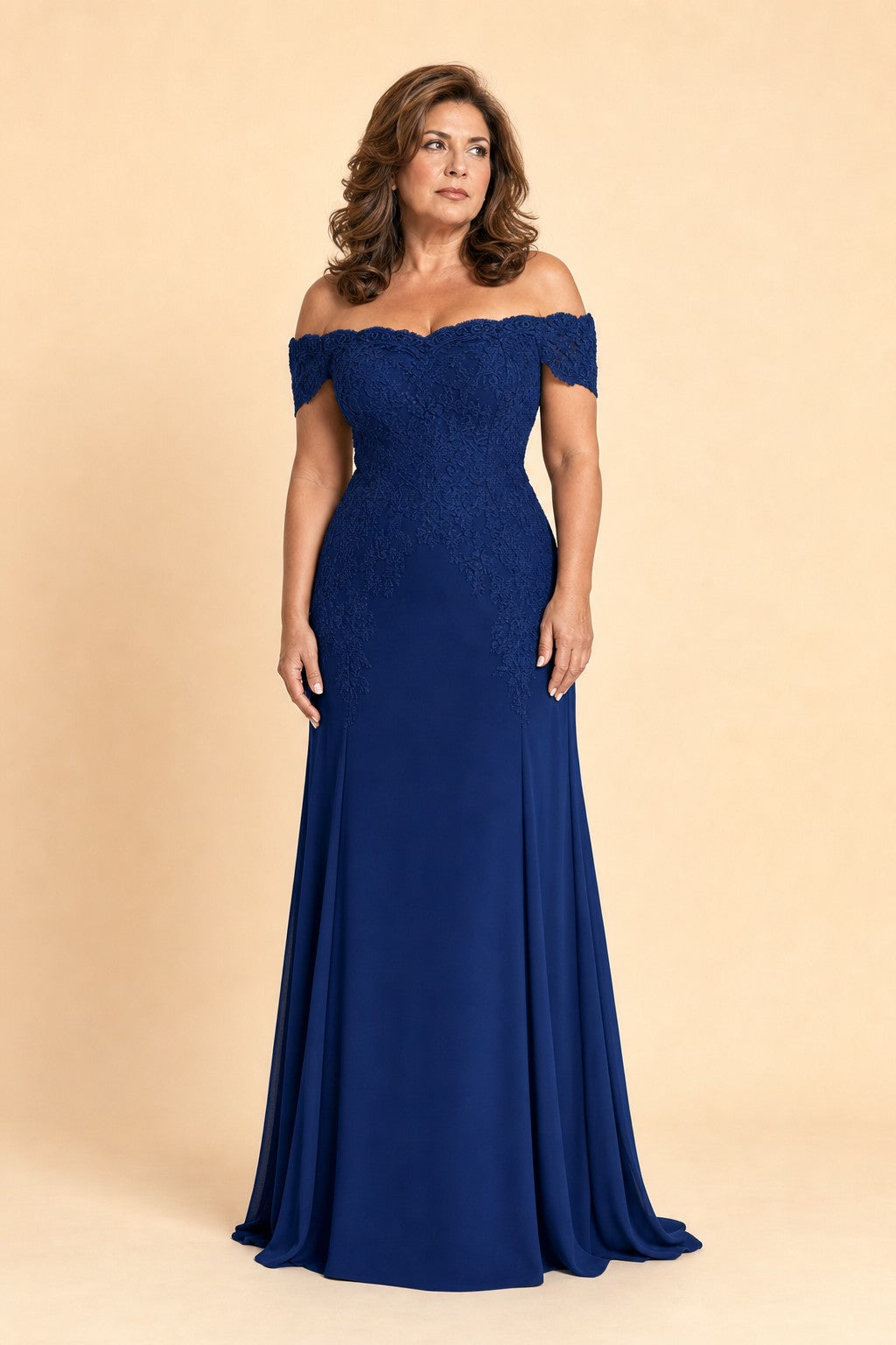 Plus Size Off Shoulder Lace Embroidered A-Line Mother of the Evening Gown Elegant Formal Wear