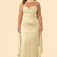Strapless Satin Bridesmaid Dress with Open Back and Sculpted Silhouette