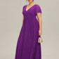 Plus Size V-Neck Glittery Short Sleeves Formal Evening Dress with Empire Waist
