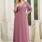 Plus Size V Neck A-Line Sequin Formal Evening Dress with Sleeve
