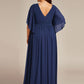 Plus Size Half Sleeve Pleated A-Line V-Neck Chiffon Bridesmaid Dress