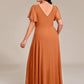 Plus Size V-Neck Rhinestone Waist Chiffon Maxi Formal Evening Dress