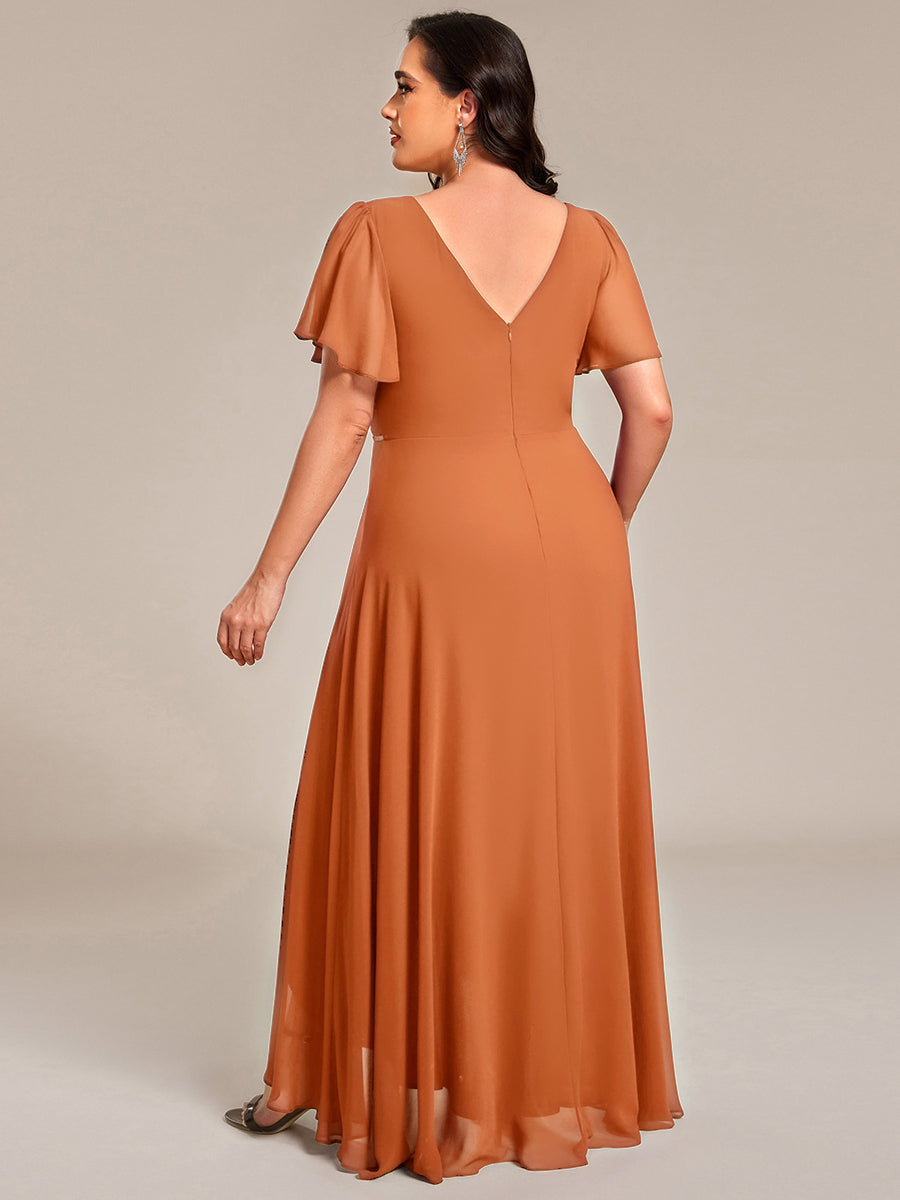 Plus Size V-Neck Rhinestone Waist Chiffon Maxi Formal Evening Dress
