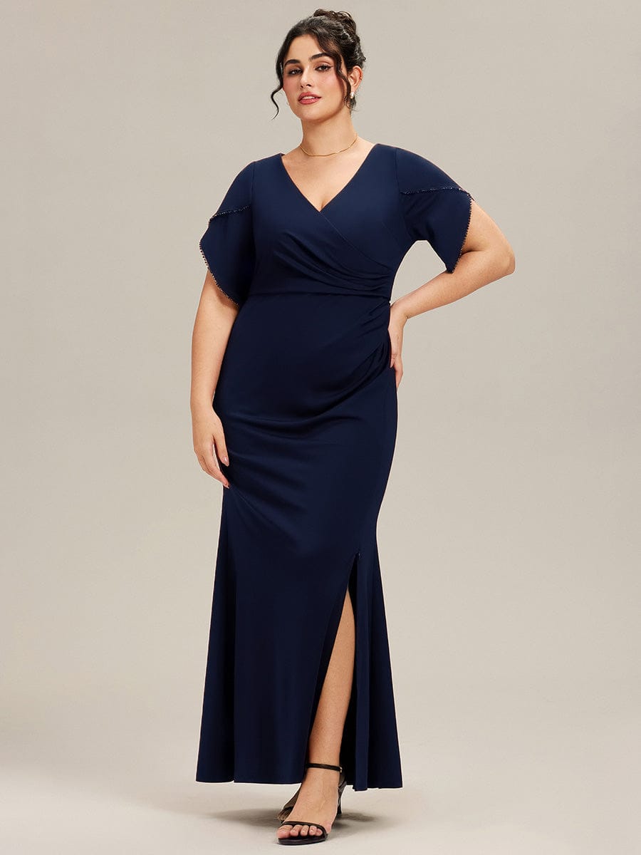 Plus Size Thigh-High SlitTulip Sleeve Formal Dress