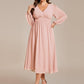 Plus Size Flowy Long Sleeves V-Neck Midi Chiffon Wedding Guest Dress