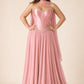 Scarvelle Plus Size Satin Prom Dress with Basque Waist and Pearl Corset