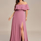 Plus Size Off the Shoulder Formal Bridesmaid Dress with Thigh Split