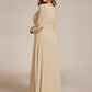 Plus Size See-Through Puff Sleeve Chiffon Mother Dress