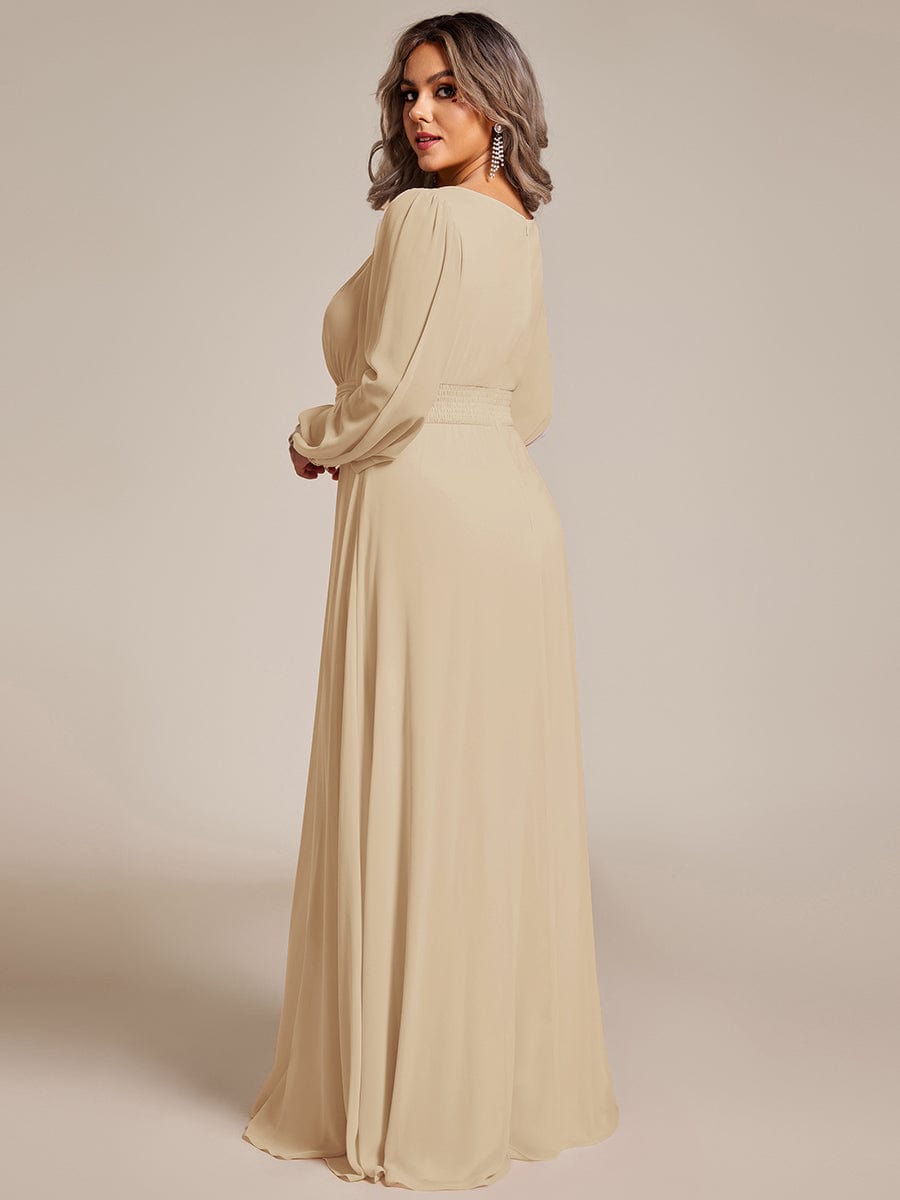 Plus Size See-Through Puff Sleeve Chiffon Mother Dress