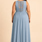 Elegant Plus Size Bridesmaid Dress with Lace Panel Back and Soft Pleats