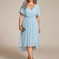 Plus Size Double V-Neck Ruffles Sleeve Chiffon Midi Wedding Guest Dress