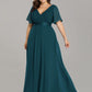 Plus Size Empire Waist V Back Bridesmaid Dress with Short Sleeves