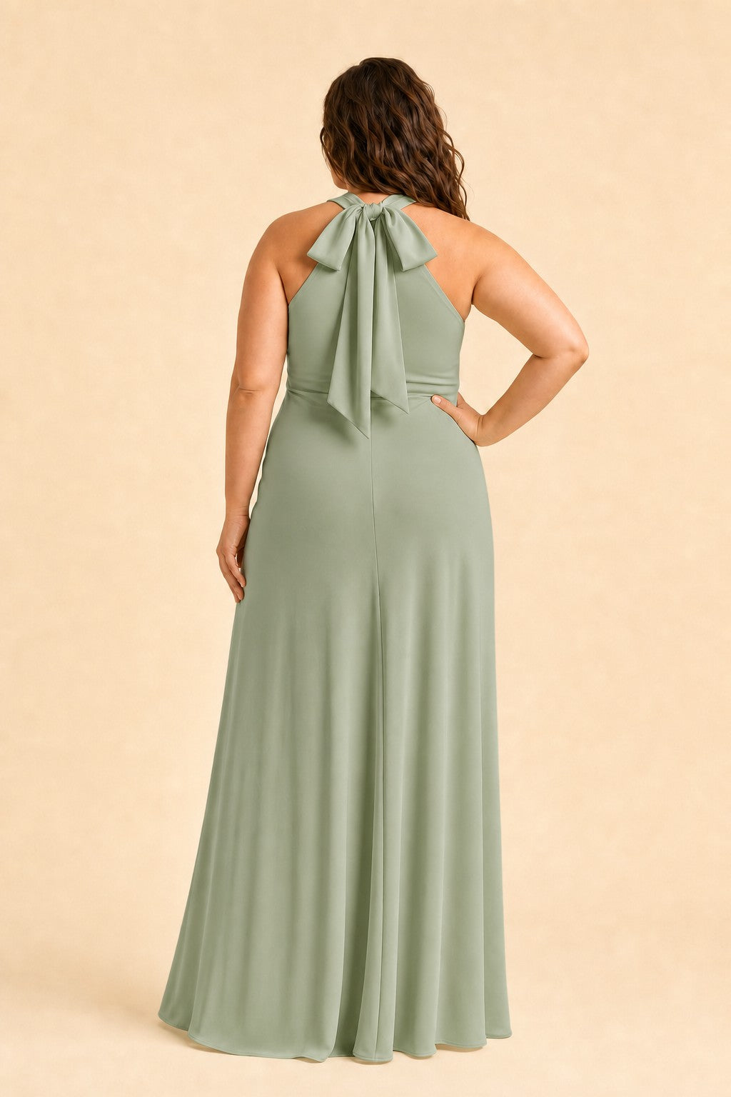 Elegant Plus Size Halter Neck Stretch Satin Bridesmaid Dress