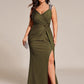 Plus Size Sequin Shoulder Strap Wedding Guest Dress with Side Slit