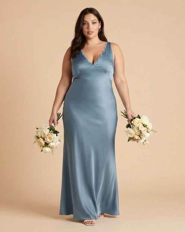 Silvarelle Romantic Plus Size Sheath Satin Bridesmaid Dress with Smooth Finish for Wedding - N0358