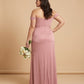 Elanthia Plus Size Off The Shoulder Mesh Bridesmaid Dress With Leg Slit For Wedding Party -N0346