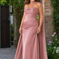 Strapless Satin Bridesmaid Dress with Open Back and Sculpted Silhouette