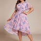 Plus Size Pleated Round Neckline A-Line Midi Chiffon Wedding Guest Dress