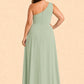 Floor-Length Chiffon Evening Gown with Single Shoulder and Side Slit
