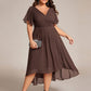 Plus Size Double V-Neck Ruffles Sleeve Chiffon Midi Wedding Guest Dress