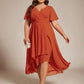 Plus Size Chiffon Short Sleeves Pleated V-Neck A-Line Midi Wedding Guest Dress