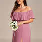 Plus Size Off the Shoulder Formal Bridesmaid Dress with Thigh Split