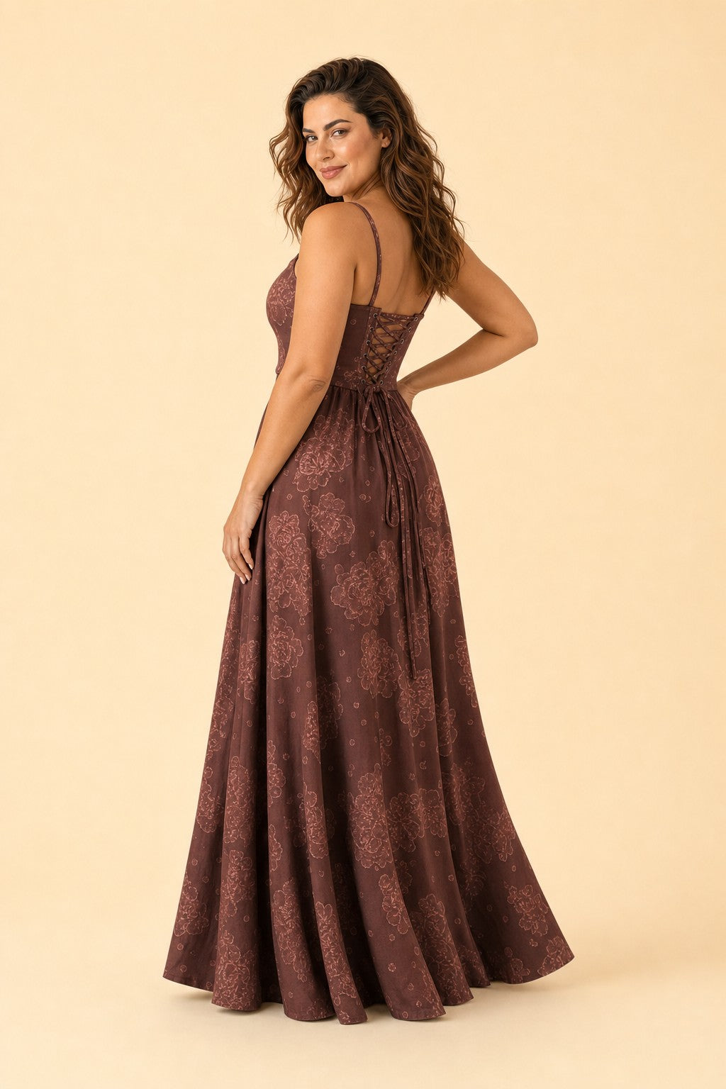 Plus Size Floral Burnout Bridesmaid Dress with Removable Straps and Lace Up Back