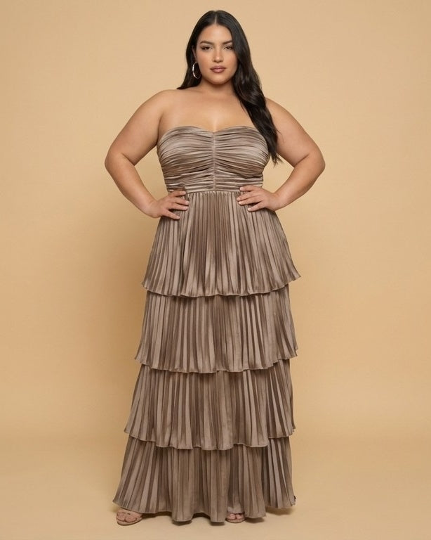 Chantarae Sophisticated Plus Size A-Line Satin Charmeuse Bridesmaid Gown - N0380
