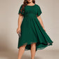 Plus Size Pleated Round Neckline A-Line Midi Chiffon Wedding Guest Dress