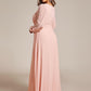 Plus Size See-Through Puff Sleeve Chiffon Mother Dress