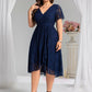 Plus Size Short Sleeves V-Neck A-Line Lace Midi Wedding Guest Dress