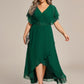 Plus Size V-Neck Chiffon Bat-Wing Sleeve A-Line Waist Applique Formal Dress