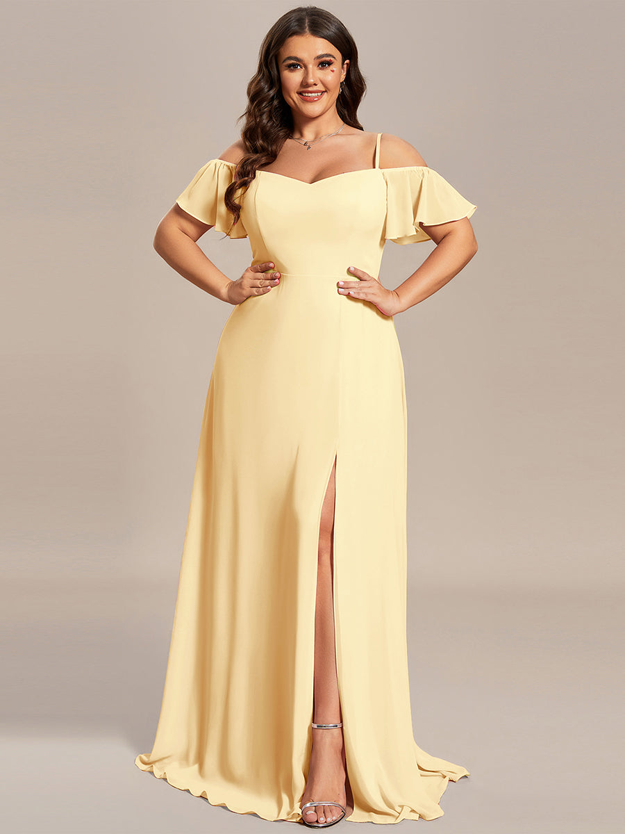 Plus Size Cold Shoulder Formal Bridesmaid Dress with Side Slit