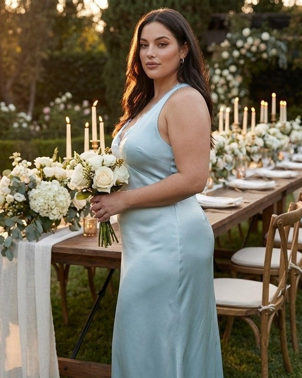 Silvarelle Romantic Plus Size Sheath Satin Bridesmaid Dress with Smooth Finish for Wedding - N0358