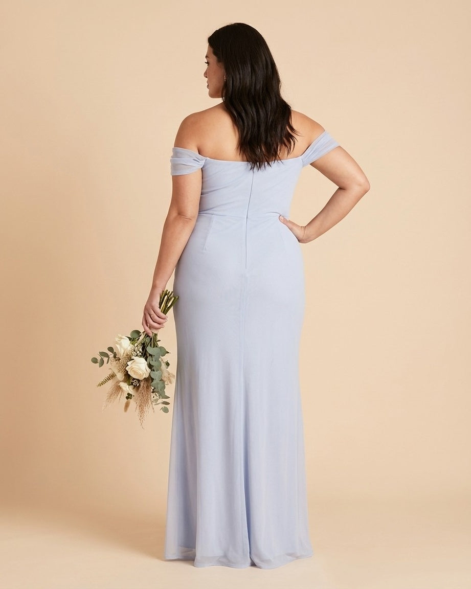 Elanthia Plus Size Romantic Sheath Bridesmaid Dress with Off Shoulder for Wedding -N0347