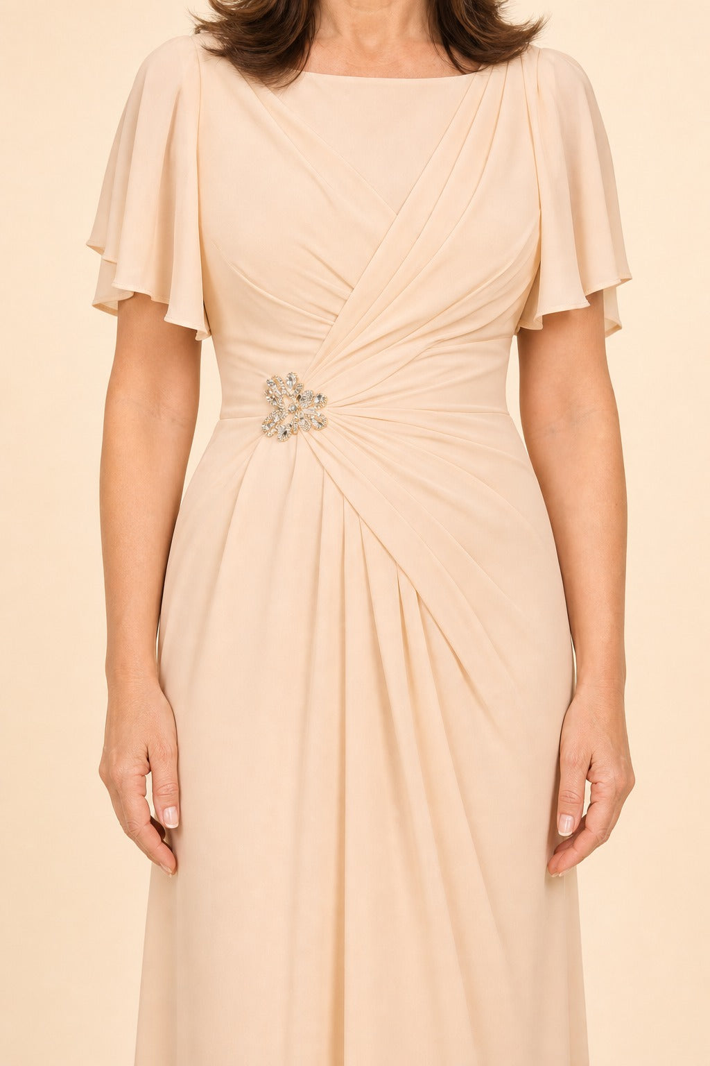 Plus Size A-Line Mother of the Bride Dress with Pleated Chiffon Flutter Sleeves