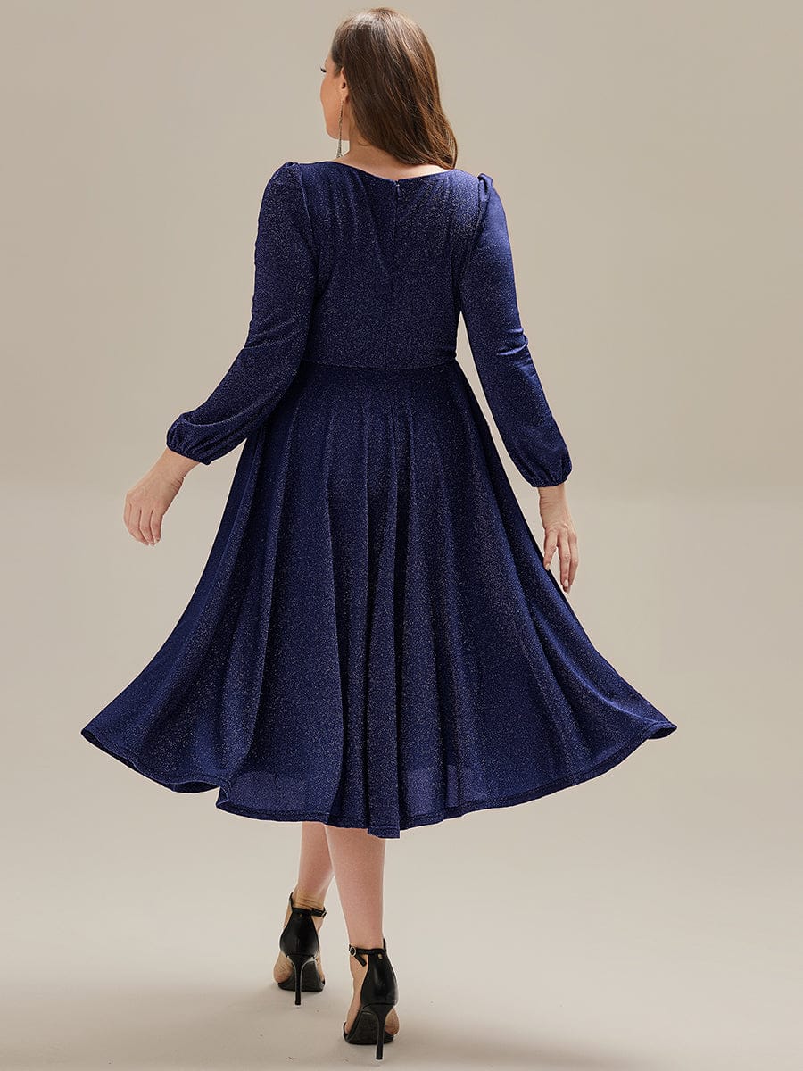 Plus Size Glitter long Sleeve Midi Dress With Pocket