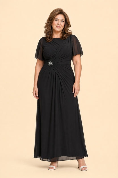 Plus Size A-Line Mother of the Bride Dress with Pleated Chiffon Flutter Sleeves
