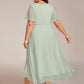 Plus Size Chiffon Short Sleeves Pleated V-Neck A-Line Midi Wedding Guest Dress