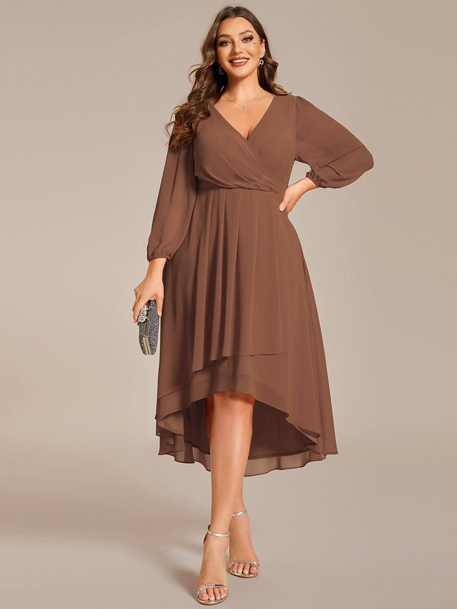 Plus Size Chiffon A-Line 3/4 Sleeves Asymmetrical Hem Wedding Guest Dress