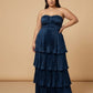 Chantarae Plus Size Romantic A-Line Ruffled Satin Bridesmaid Dress for Wedding Occasions -N0379