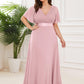 Plus Size Empire Waist V Back Bridesmaid Dress with Short Sleeves