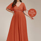 Plus Size Floral Applique Short Sleeve A-Line Chiffon Formal Evening Dress