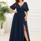 Plus Size V-Neck Front Slit Chiffon Evening Dress